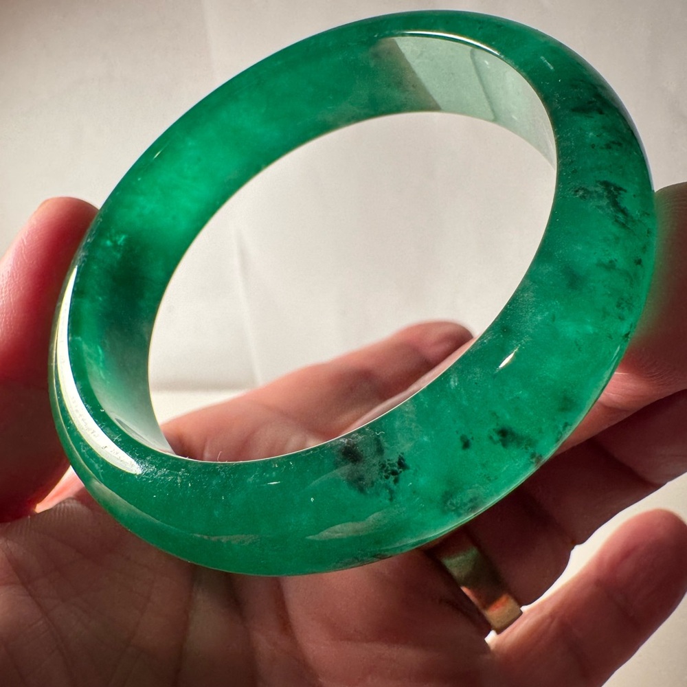 Certified 59mm Natural Green Myanmar Jade jadeite Hand carving bracelets 1589